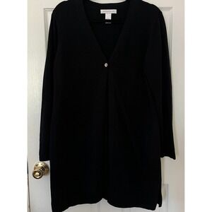 Long Black Cotton Cardigan Minimalist Capsule Wardrobe Open Front L